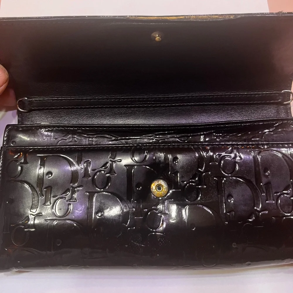 Christian Dior Black Leather Wallet Dior Black Patent Leather wallet